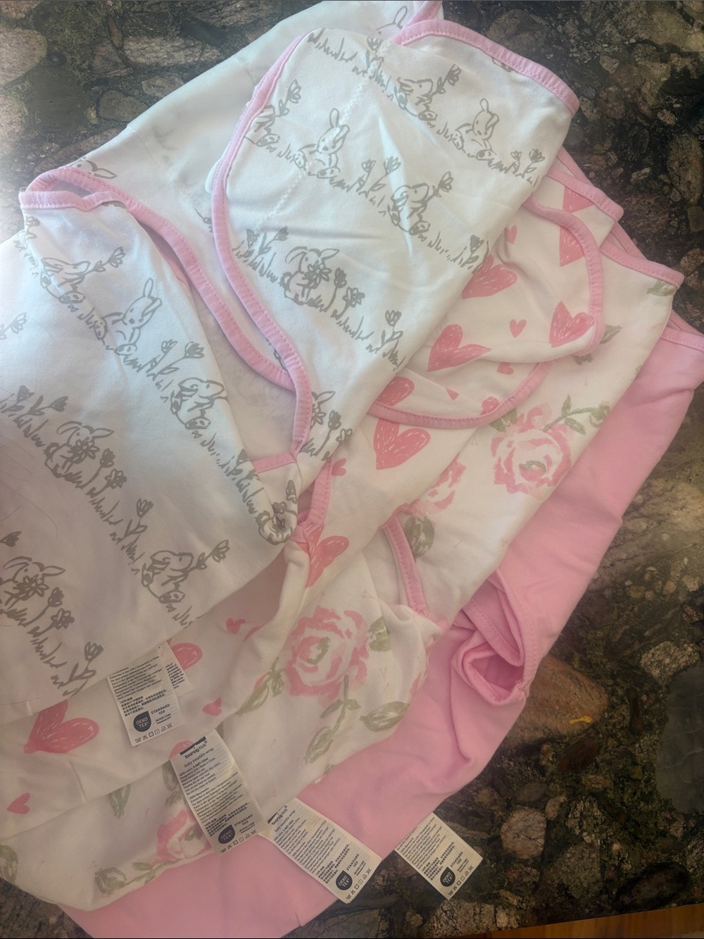Amazon Pink & White Floral and Bunny Baby Swaddle Set